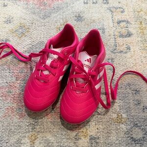 adidas Kids Hot Pink Soccer Sneakers with White Stripes